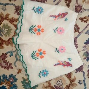 Embroidered High Waist White Shorts